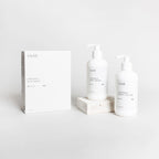 Sulfate-free Organic Body Wash and Organic Body Lotion set (250 ml + 250 ml) by Vielö, clean minimalist packaging, silky lotion and gel textures, Nordic curated lifestyle essential. Crafted in Austria, gentle cleansing and deep hydration ritual for all skin types.